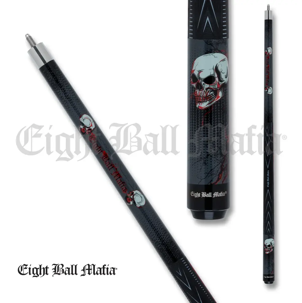 Eight Ball Mafia - EBM24 Red on Grey, Skull Graphic Cue