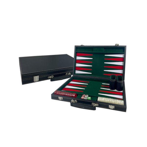 Harvard - 18" Black Leatherette Backgammon Set