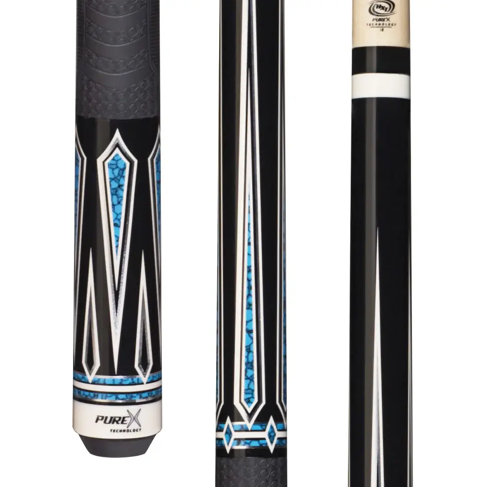 Pure X - HXT69 Grey Stained Curly Maple / Imitation Bone & Blue Recon Graphic w/ MZ Grip Cue