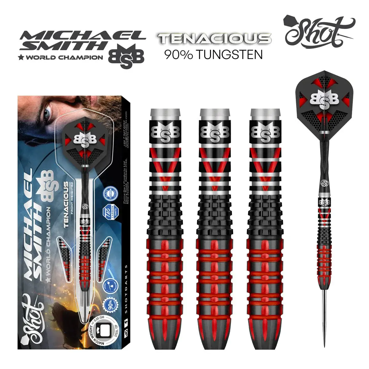Shot - Michael Smith 'Tenacious' 90% Tungsten - Steel Tip Set